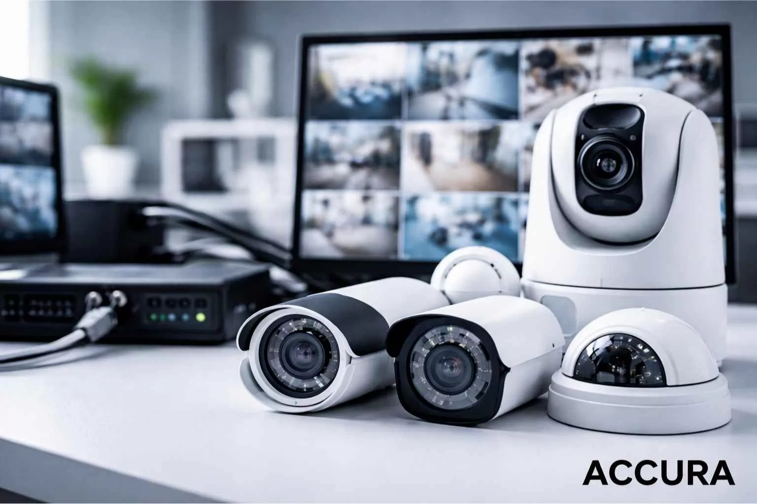 High-quality CCTV camera for home and business installed in a modern security setup, showing professional surveillance solution by ACCURA