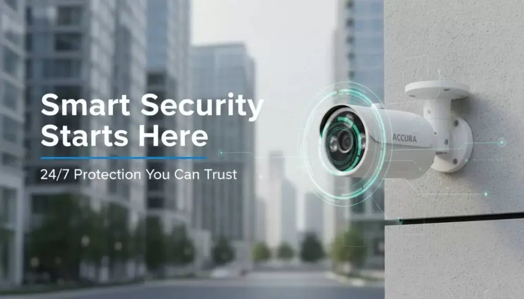 Bullet CCTV camera installed on building wall for outdoor security surveillance in a modern urban environment
