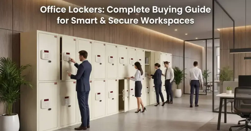Office lockers in modern workspace with secure storage units