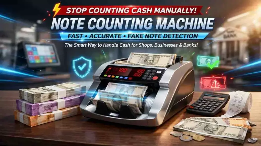 Note counting machine counting Indian currency with fake note detection and LCD display