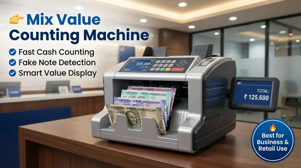Mix Value Counting Machine with digital display for fast and accurate cash counting with fake note detection