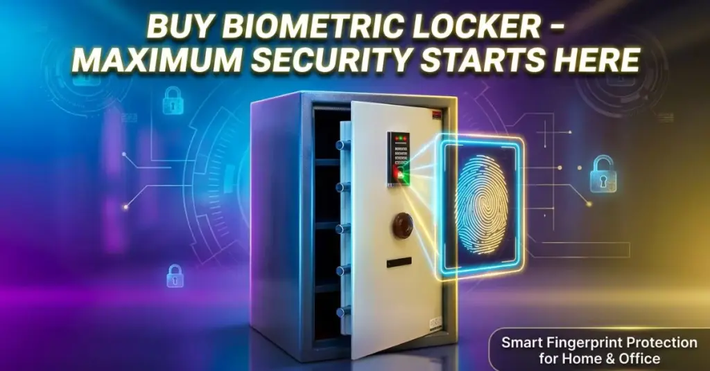 Accura biometric locker highlighted in modern secure home office with fingerprint access system