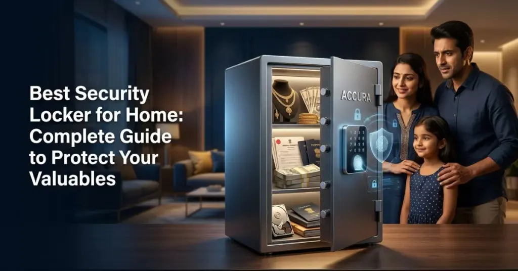 ACCURA digital security locker for home protecting cash, jewelry, passports, and important documents inside a modern luxury house.