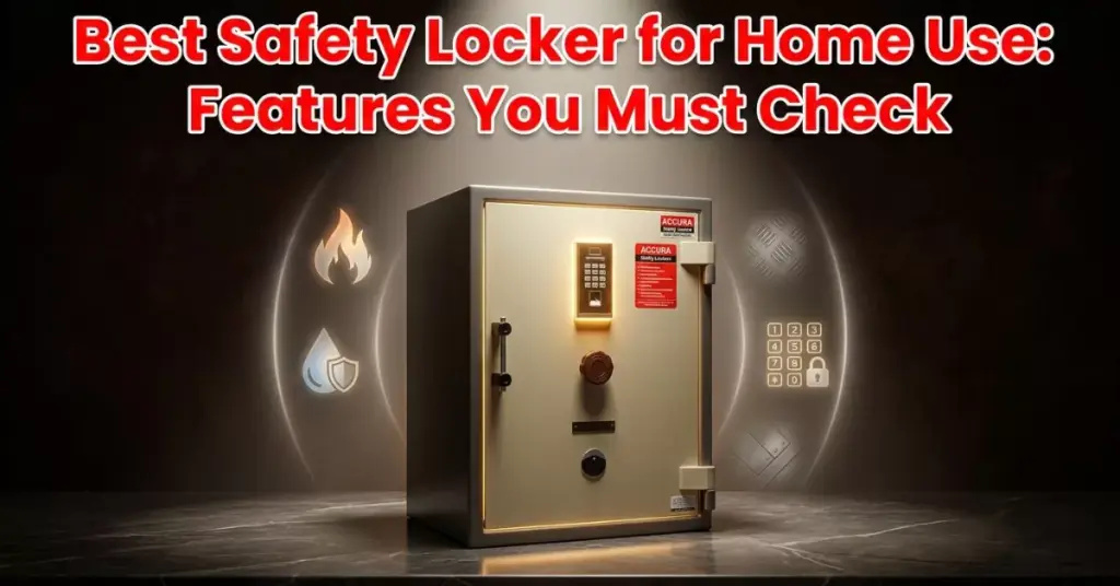 ACCURA digital safe locker for home with keypad, storing jewelry, cash, and documents in a modern room