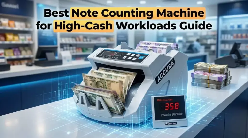 Note counting machine handling high cash workloads in retail business with fast and accurate currency counting process