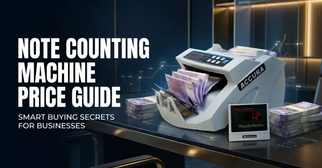 Premium note counting machine with Indian currency in a modern business setup
