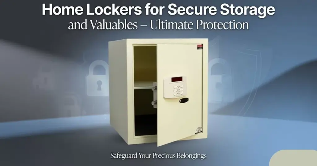 Home Lockers for Secure Storage and Valuables – Premium electronic safe with open door showing interior shelves for protecting jewelry, documents, and precious belongings