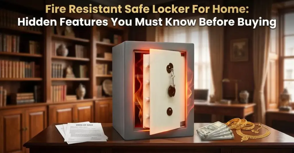 Fire resistant safe locker for home with digital lock, protecting jewellery, cash, and documents from fire damage
