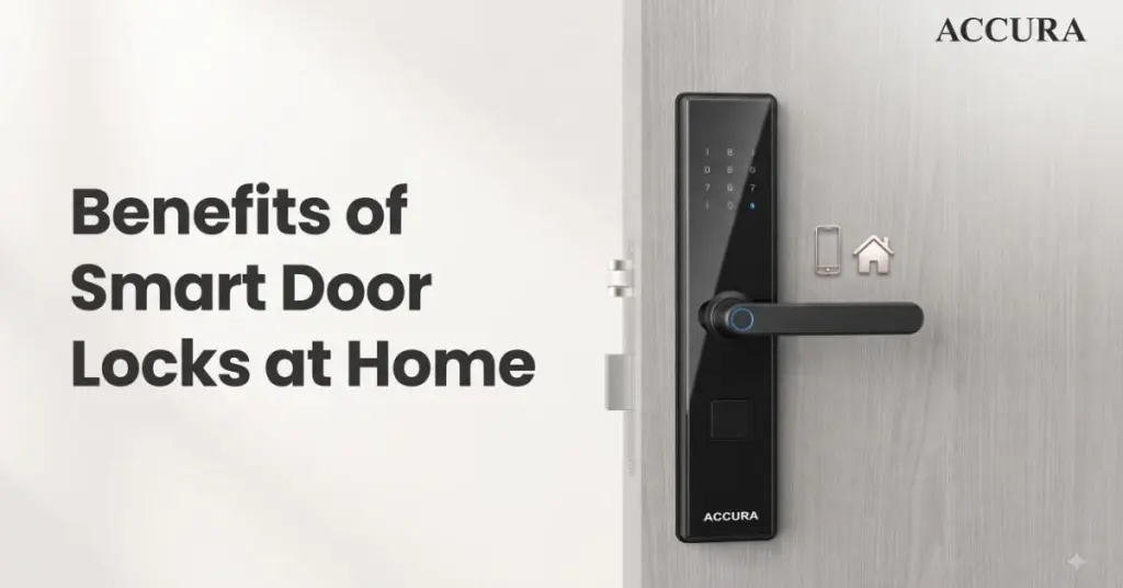Accura smart door lock highlighting benefits on light background
