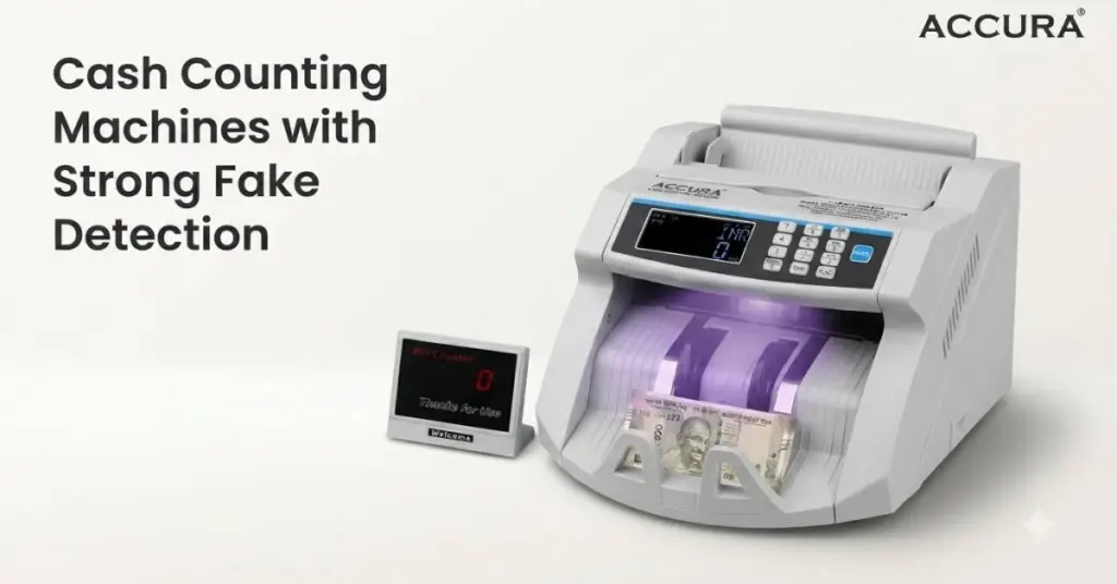 Accura cash counting machine with counterfeit detection on light background