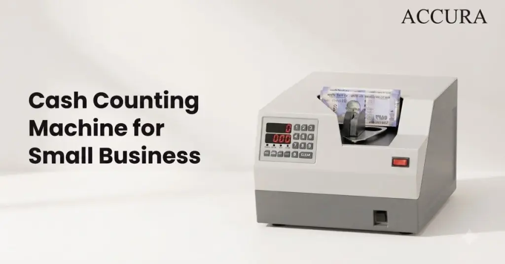 Accura cash counting machine for small business on light background