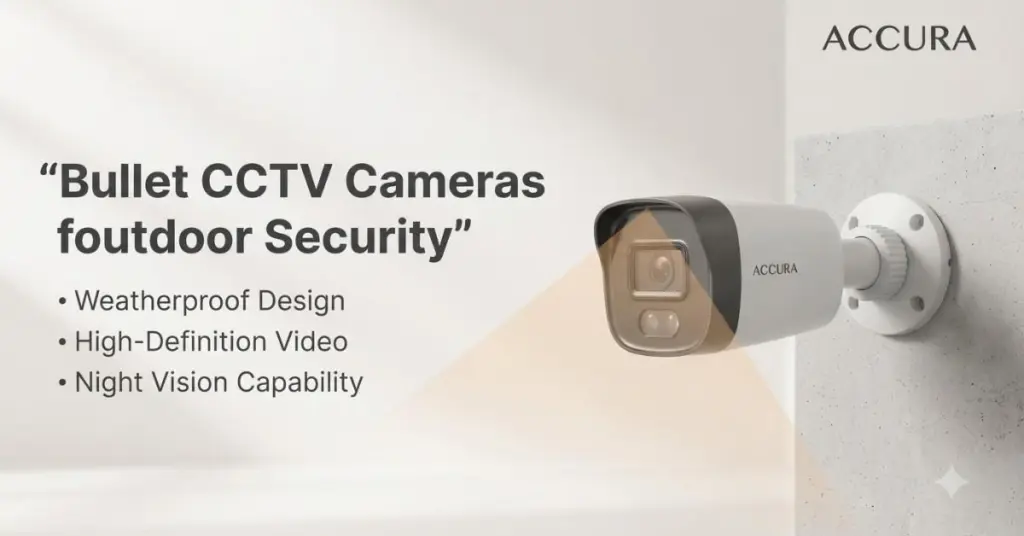 Accura bullet CCTV camera for outdoor security on light background